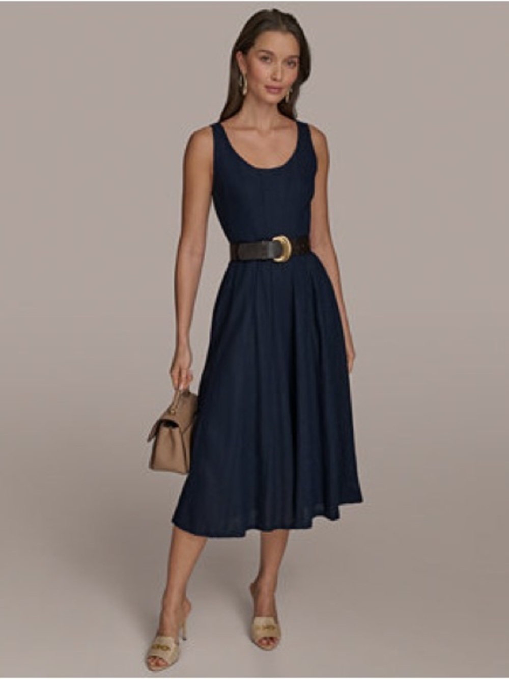 Donna Karan New York Belted A-Line Midi Dress Size 6 Blue - Picture 15 of 15